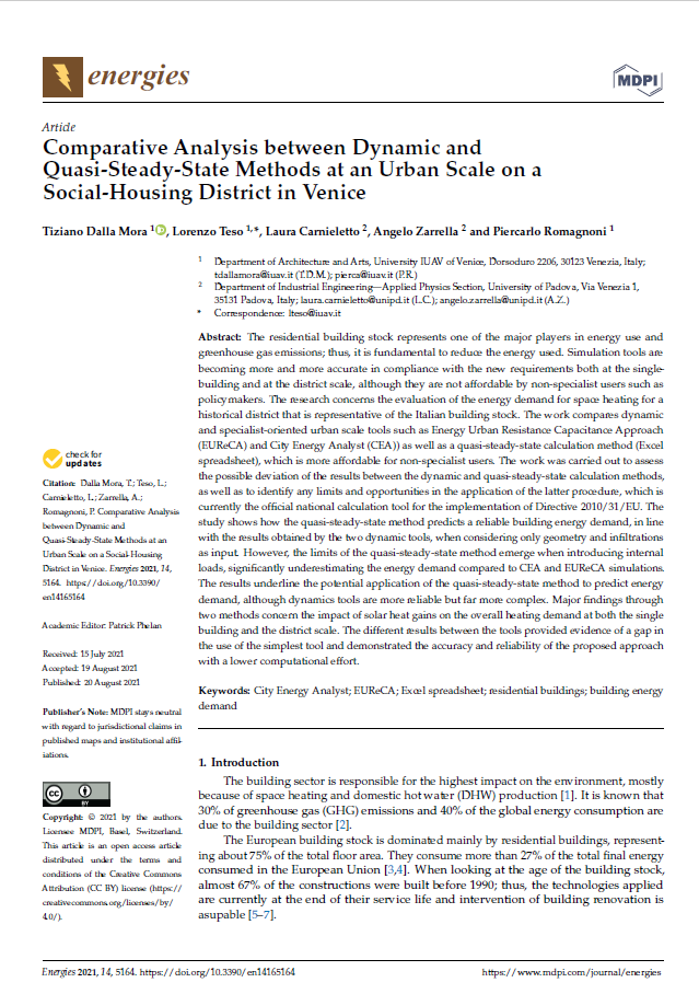 Comparative Analysis between Dynamic and Quasi-Steady-State Methods at an Urban Scale on a Social-Housing District in Venice